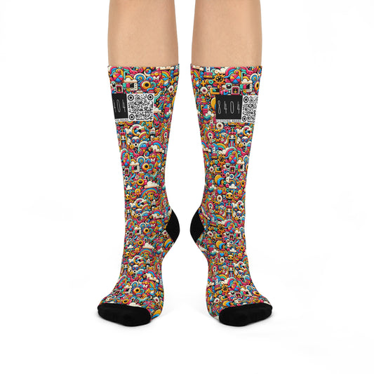 Neon Pop Playful Pop Culture Mashup Cushioned Crew Socks - 8404 Design-62
