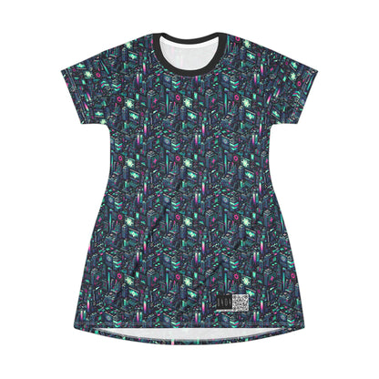 Digital Rebellion Tech-Inspired Streetwear T-Shirt Dress - 8404 Design-58