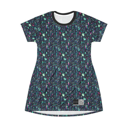 Digital Rebellion Tech-Inspired Streetwear T-Shirt Dress - 8404 Design-58