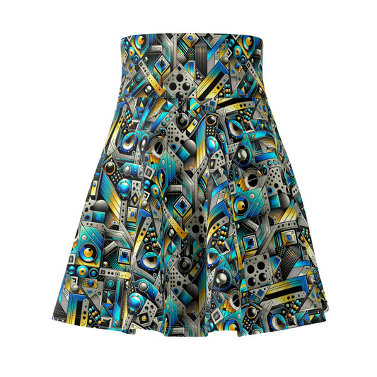 Tech Art Fusion Tech-Forward Streetwear Women's Skater Skirt - 8404 Design-50
