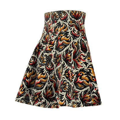 Fire & Flames Bold Streetwear Statement Women's Skater Skirt - 8404 Design-57