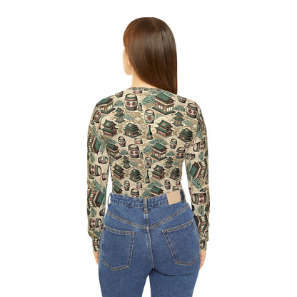 Cultural Artisanal Fusion Contemporary Cultural Elegance Women's Long Sleeve V-Neck Shirt - 8404 Design-68