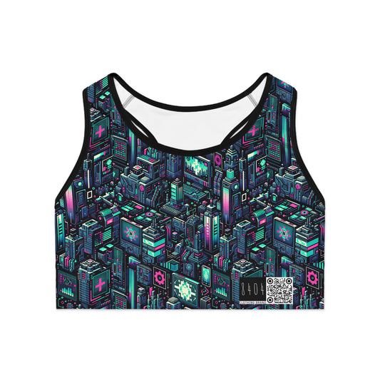 Digital Rebellion Tech-Inspired Streetwear Sports Bra - 8404 Design-58