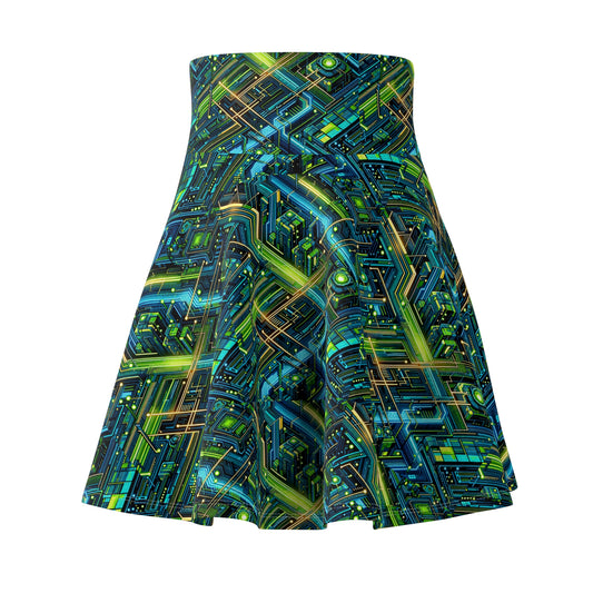 Tech-Infused Neon Tech-Forward Streetwear Women's Skater Skirt - 8404 Design-54