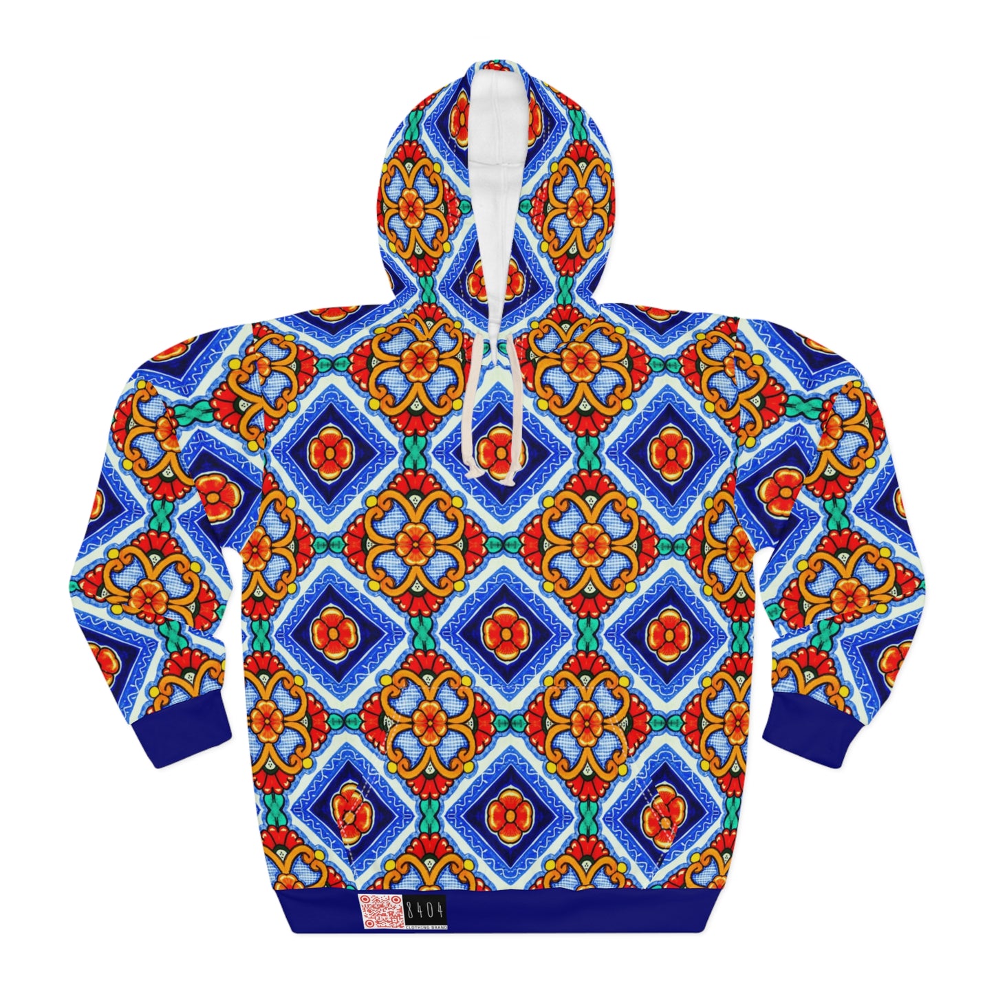 8404 Unisex Adult's "Elegant Retro Mosaic" Fashion Pullover Hoodie in Blue