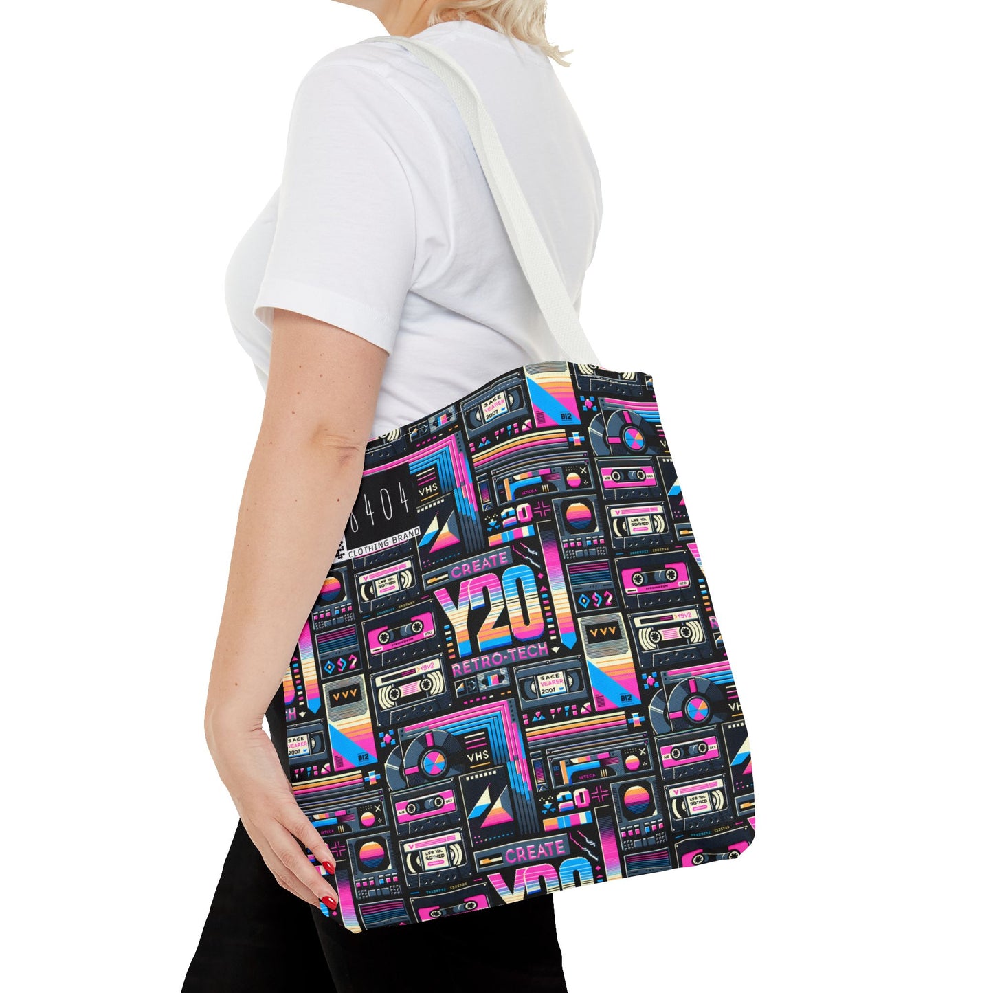 Digital Nostalgia Tech-Inspired Retro Fusion Tote Bag - 8404 Design-65