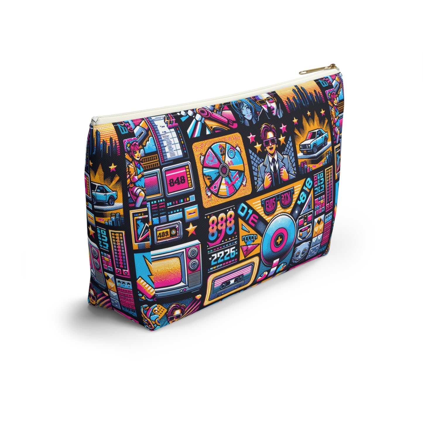 Digital Pop Culture Mashup Maximalist Pop Accessory Pouch W T-bottom - 8404 Design-52