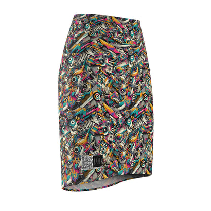 Urban Graffiti Fusion Eclectic Street Art Meets Modern Tech Culture Women's Pencil Skirt - 8404 Design-55