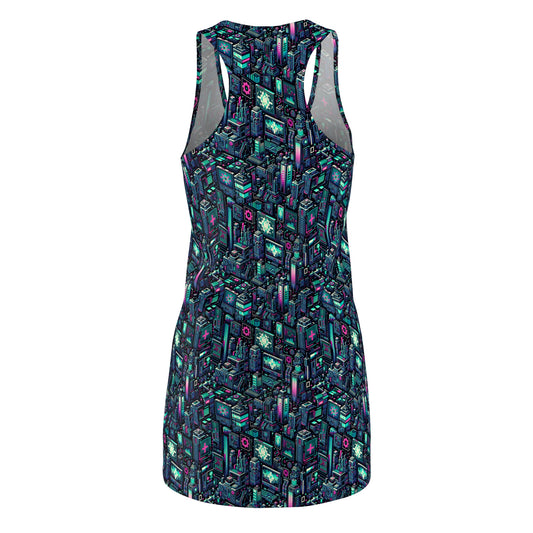 Digital Rebellion Tech-Inspired Streetwear Women's Cut & Sew Racerback Dress - 8404 Design-58