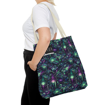 Tech Noir Aesthetics Tech-Forward Urban Dystopia Tote Bag - 8404 Design-43