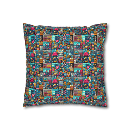 Digital Pop Culture Mashup Maximalist Pop Spun Polyester Square Pillowcase - 8404 Design-47