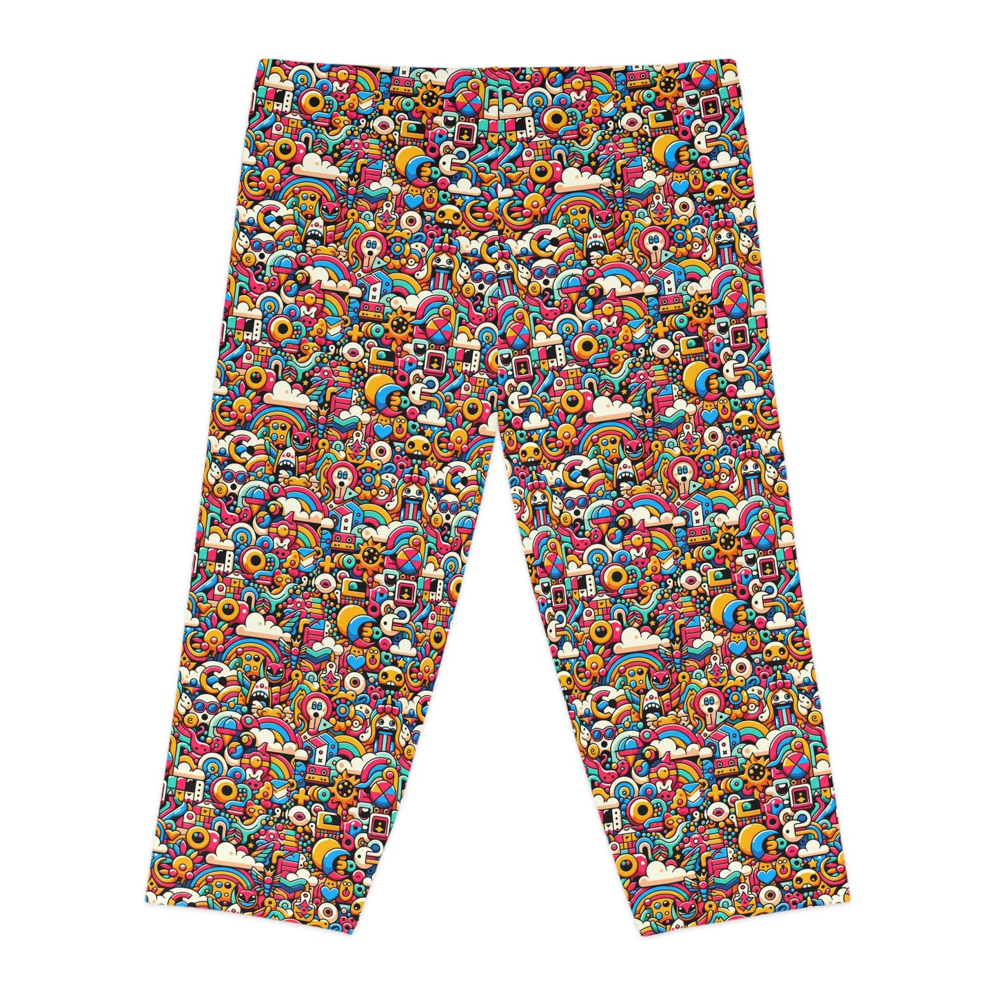 Neon Pop Playful Pop Culture Mashup Women's Capri Leggings - 8404 Design-62