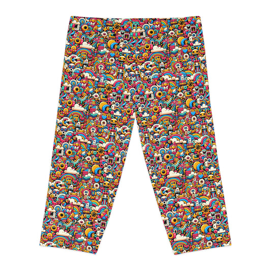 Neon Pop Playful Pop Culture Mashup Women's Capri Leggings - 8404 Design-62
