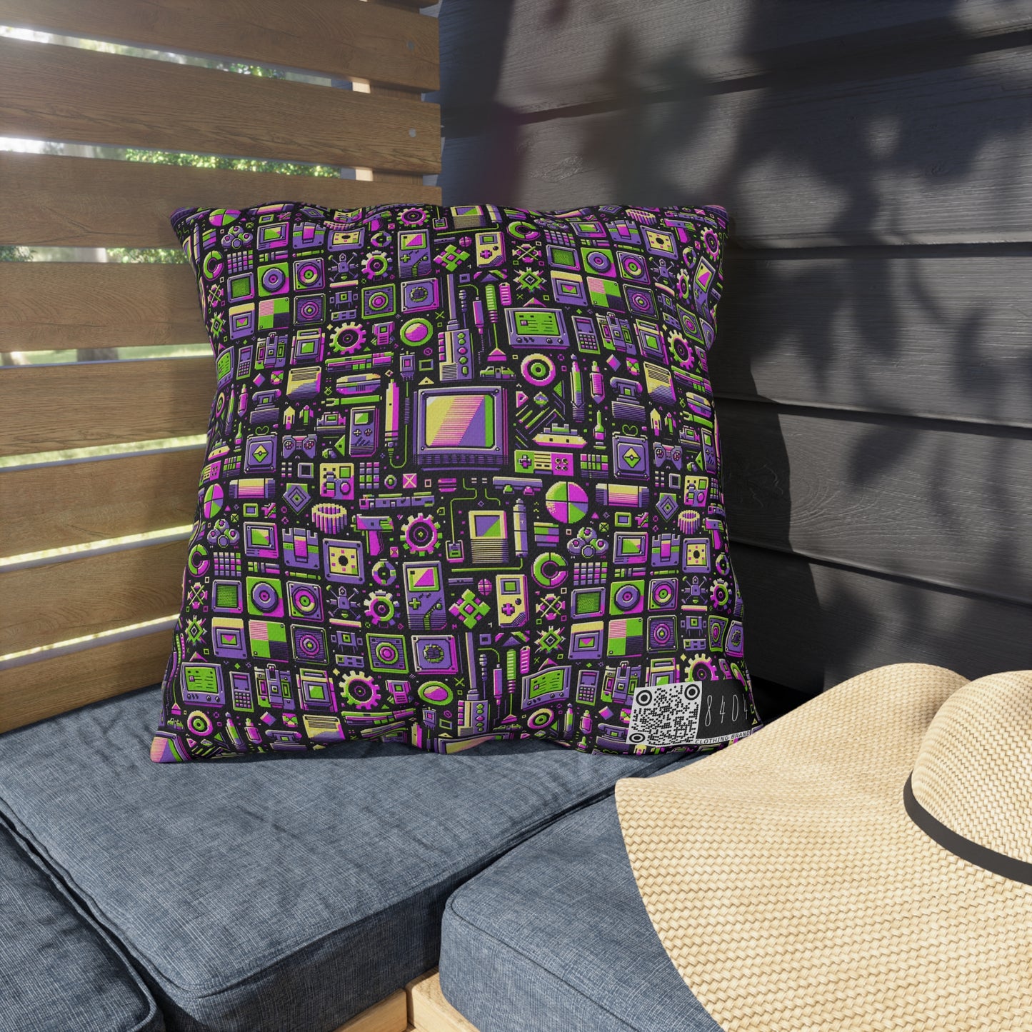 Digital Nostalgia Remix Modern Vintage Fusion Outdoor Pillow - 8404 Design-67