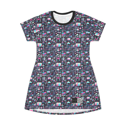 Digital Rebellion Youthful Streetwear with a Rebellious Digital Twist T-shirt Dress - 8404 Design-71