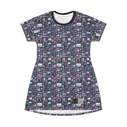 Digital Rebellion Youthful Streetwear with a Rebellious Digital Twist T-shirt Dress - 8404 Design-71