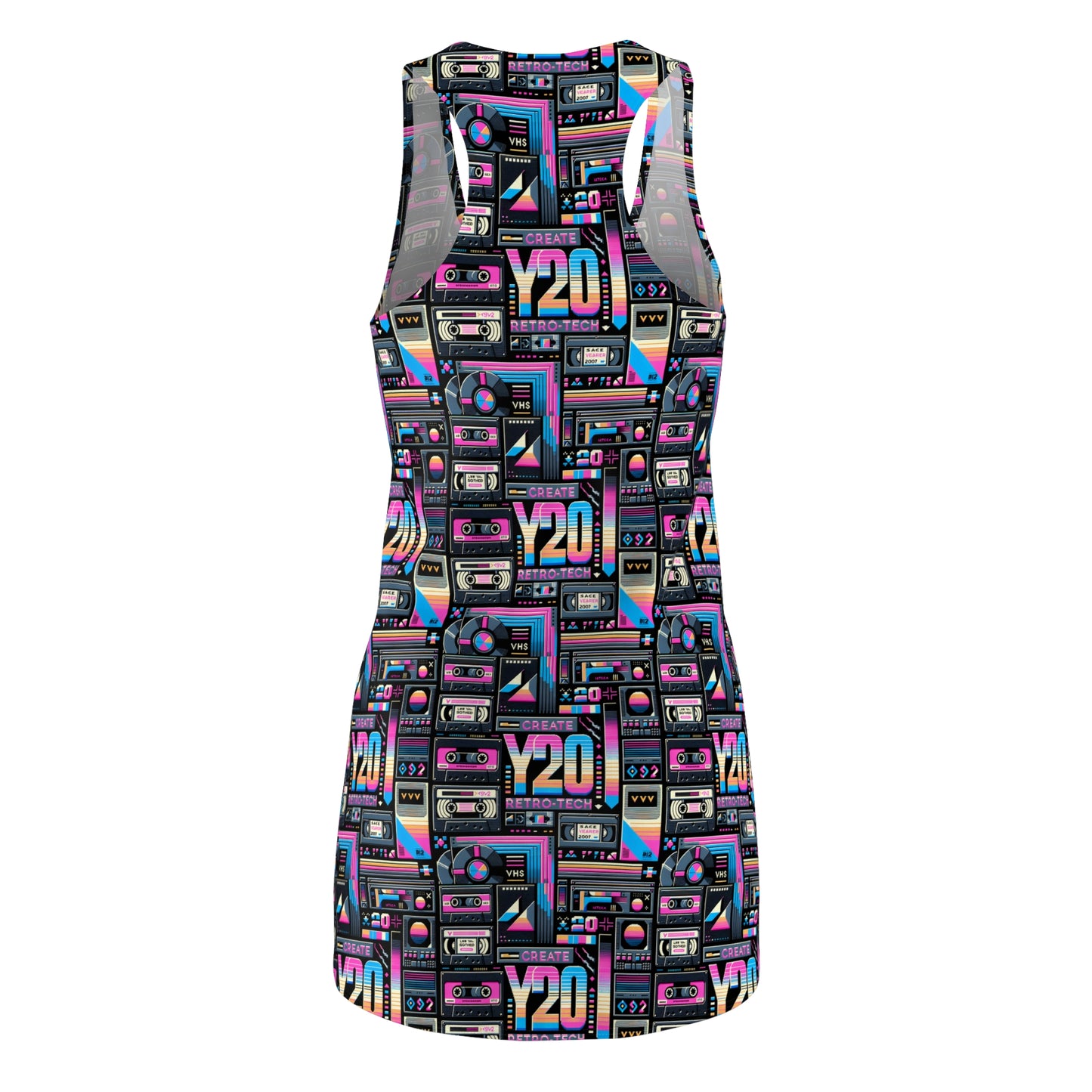 Digital Nostalgia Tech-Inspired Retro Fusion Women's Cut & Sew Racerback Dress - 8404 Design-65