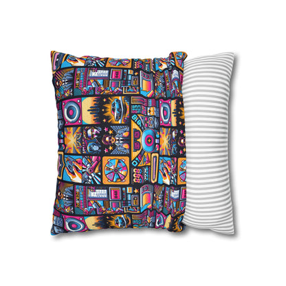 Digital Pop Culture Mashup Maximalist Pop Spun Polyester Square Pillowcase - 8404 Design-52