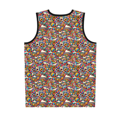 Neon Pop Playful Pop Culture Mashup Basketball Jersey - 8404 Design-62