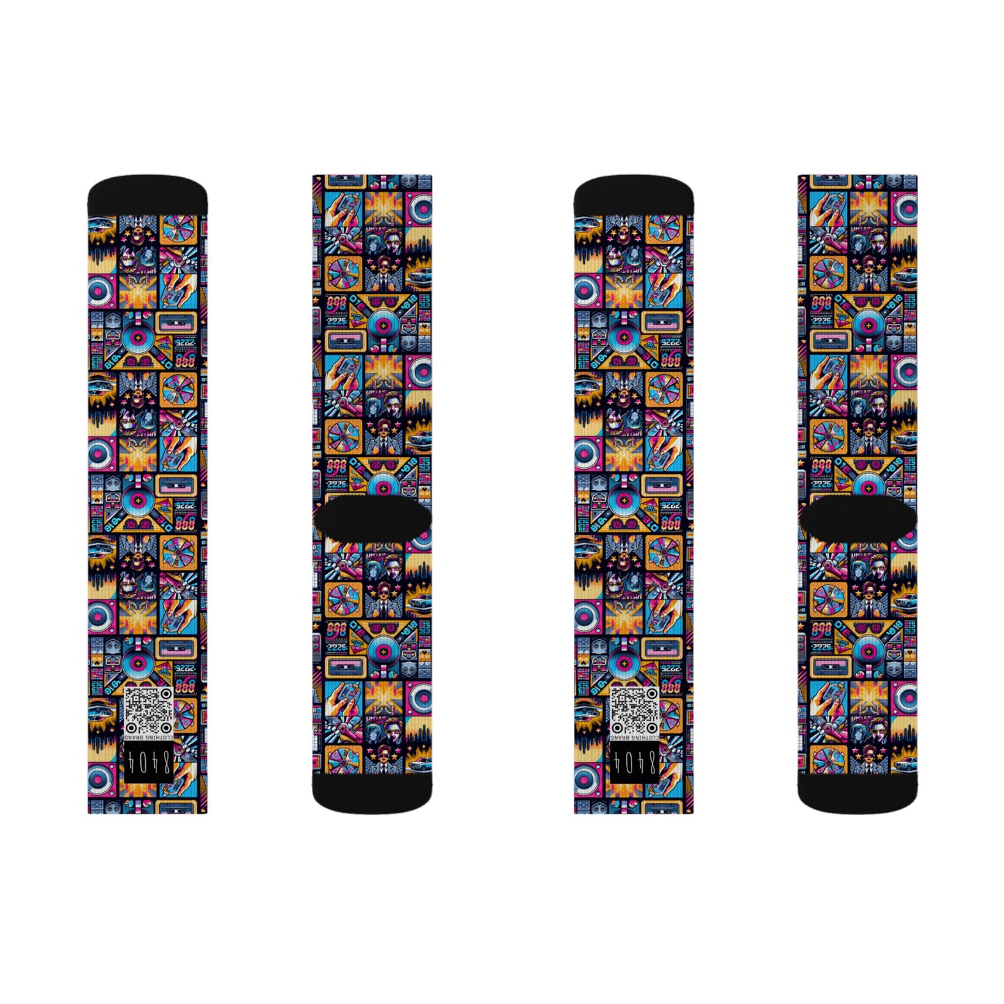 Digital Pop Culture Mashup Maximalist Pop Sublimation Socks - 8404 Design-52