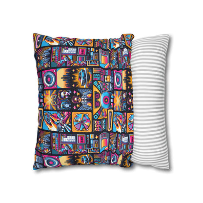 Digital Pop Culture Mashup Maximalist Pop Spun Polyester Square Pillowcase - 8404 Design-52
