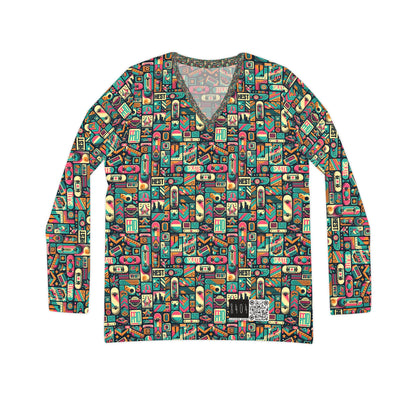 Skate Culture Revival Urban Retro Cool Women's Long Sleeve V-Neck Shirt - 8404 Design-61