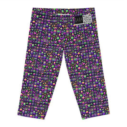 Digital Nostalgia Remix Modern Vintage Fusion Women's Capri Leggings - 8404 Design-49