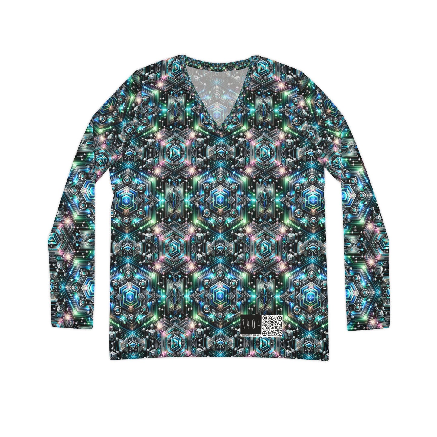 Tech-Infused Futurism Futuristic Tech Women's Long Sleeve V-Neck Shirt - 8404 Design-63