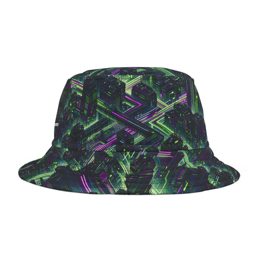 Tech Noir Aesthetics Tech-Forward Urban Dystopia Bucket Hat - 8404 Design-55