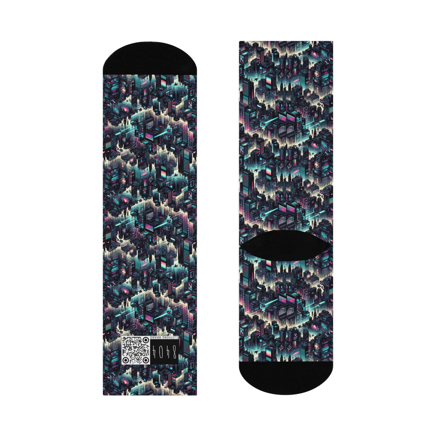 Digital Rebellion Tech-Inspired Streetwear Cushioned Crew Socks - 8404 Design-51