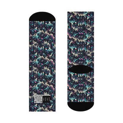 Digital Rebellion Tech-Inspired Streetwear Cushioned Crew Socks - 8404 Design-51