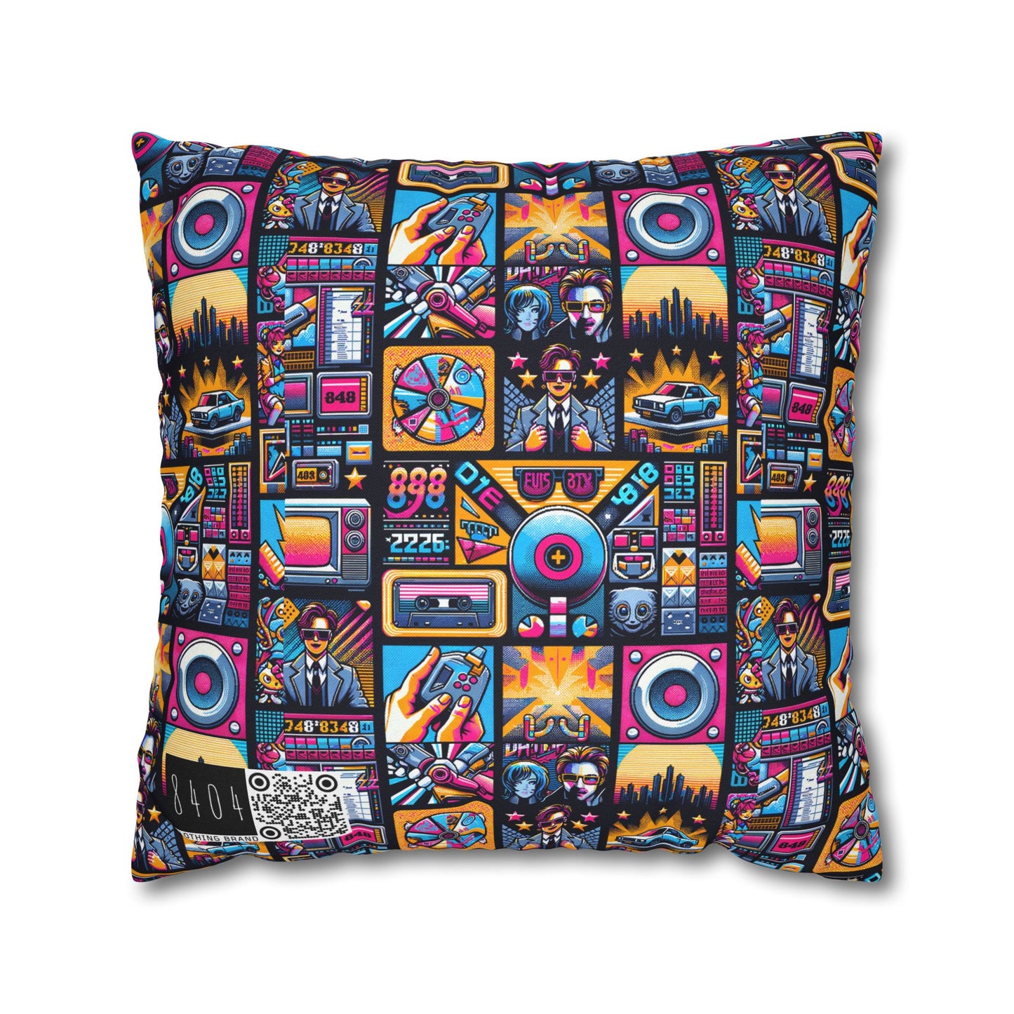 Digital Pop Culture Mashup Maximalist Pop Spun Polyester Square Pillowcase - 8404 Design-52