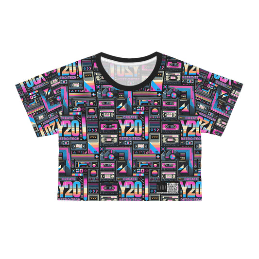 Digital Nostalgia Tech-Inspired Retro Fusion Crop Tee - 8404 Design-65