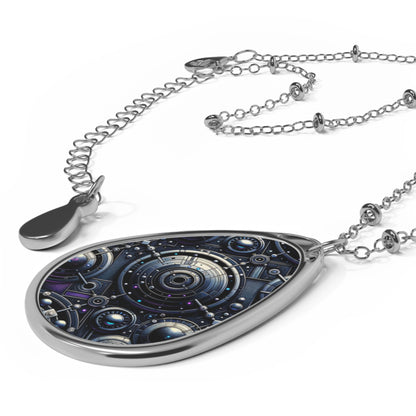 Tech Astronaut Tech-Forward Streetwear Meets Space Exploration Oval Necklace - 8404 Design-45