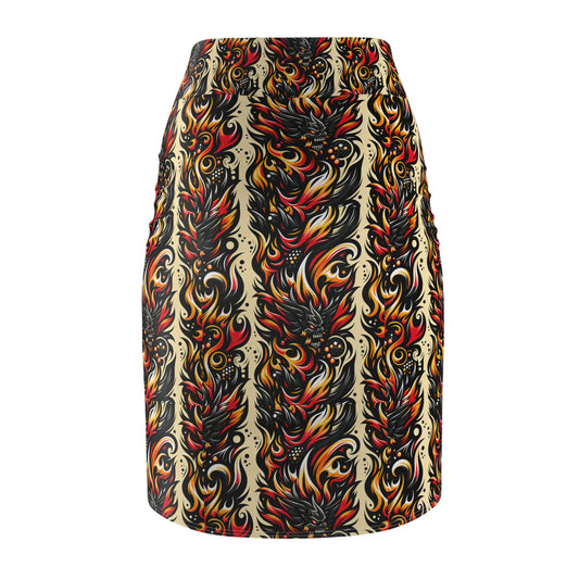 Flame Graphics Maximalist Streetwear Women's Pencil Skirt - 8404 Design-65