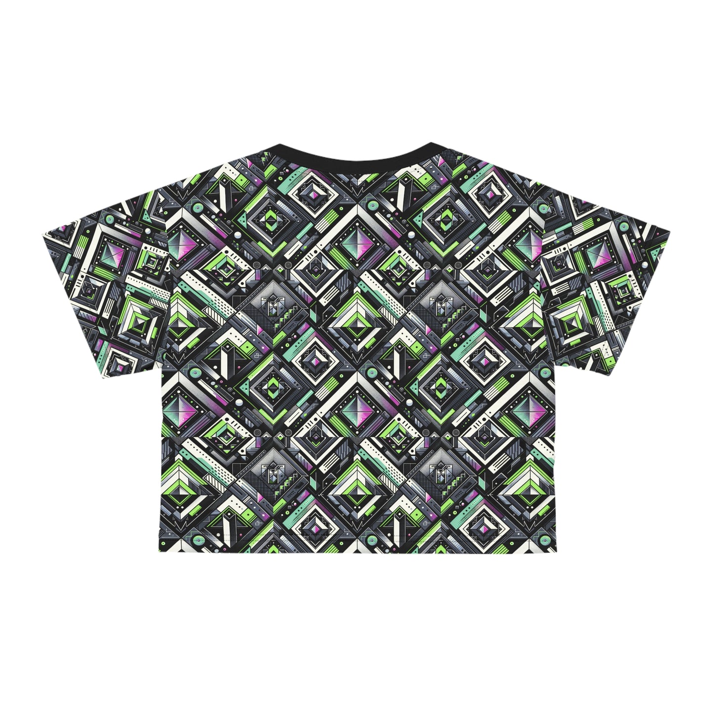 Retro Futurism Graphics Tech-Forward Streetwear Crop Tee - 8404 Design-48