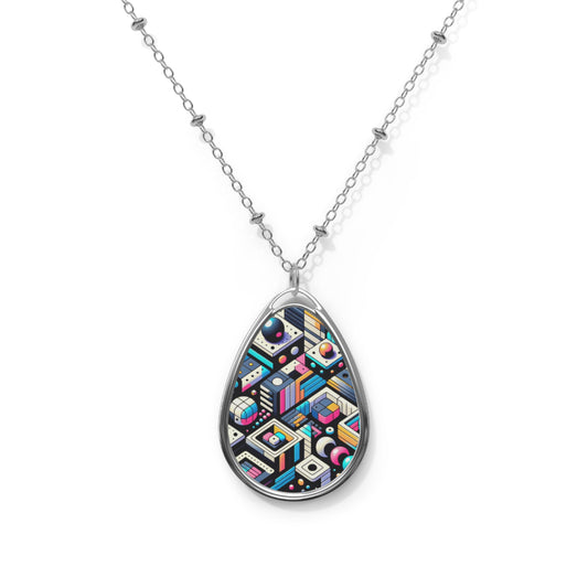 Digital Art Movement Contemporary Digital Oval Necklace - 8404 Design-68