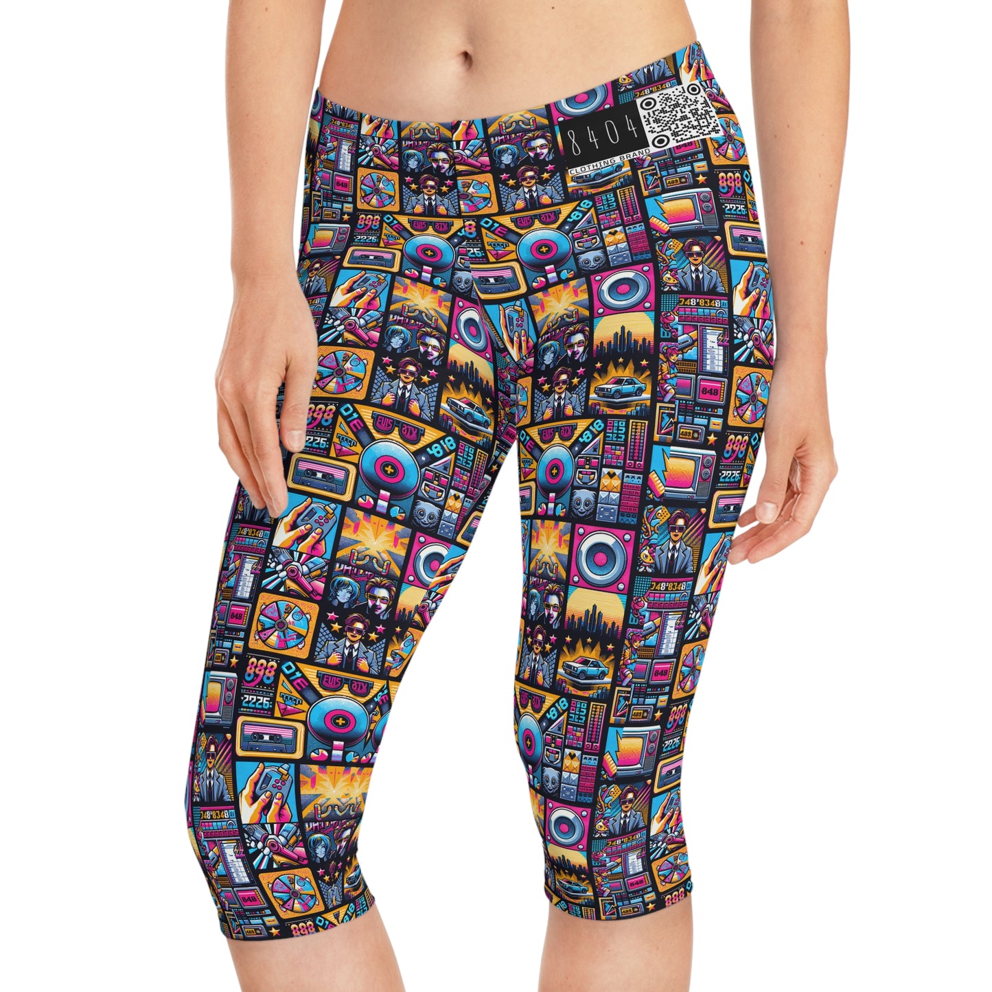 Digital Pop Culture Mashup Maximalist Pop Women's Capri Leggings - 8404 Design-52