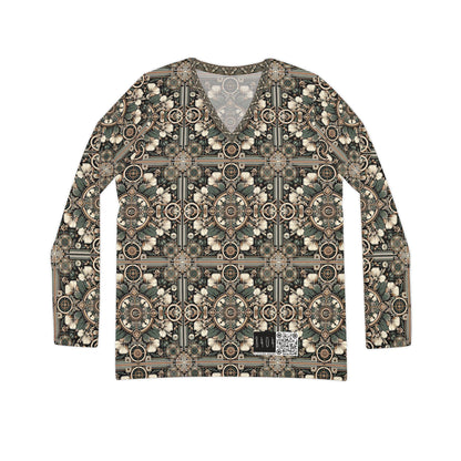 Cyber Garden Party Tech Garden Extravaganza Women's Long Sleeve V-Neck Shirt - 8404 Design-66