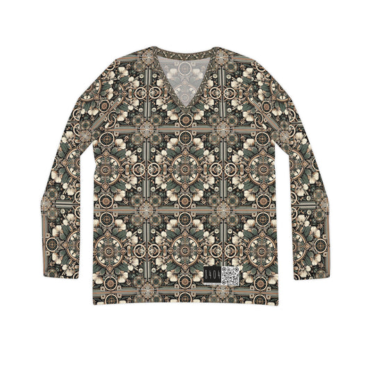 Cyber Garden Party Tech Garden Extravaganza Women's Long Sleeve V-Neck Shirt - 8404 Design-66