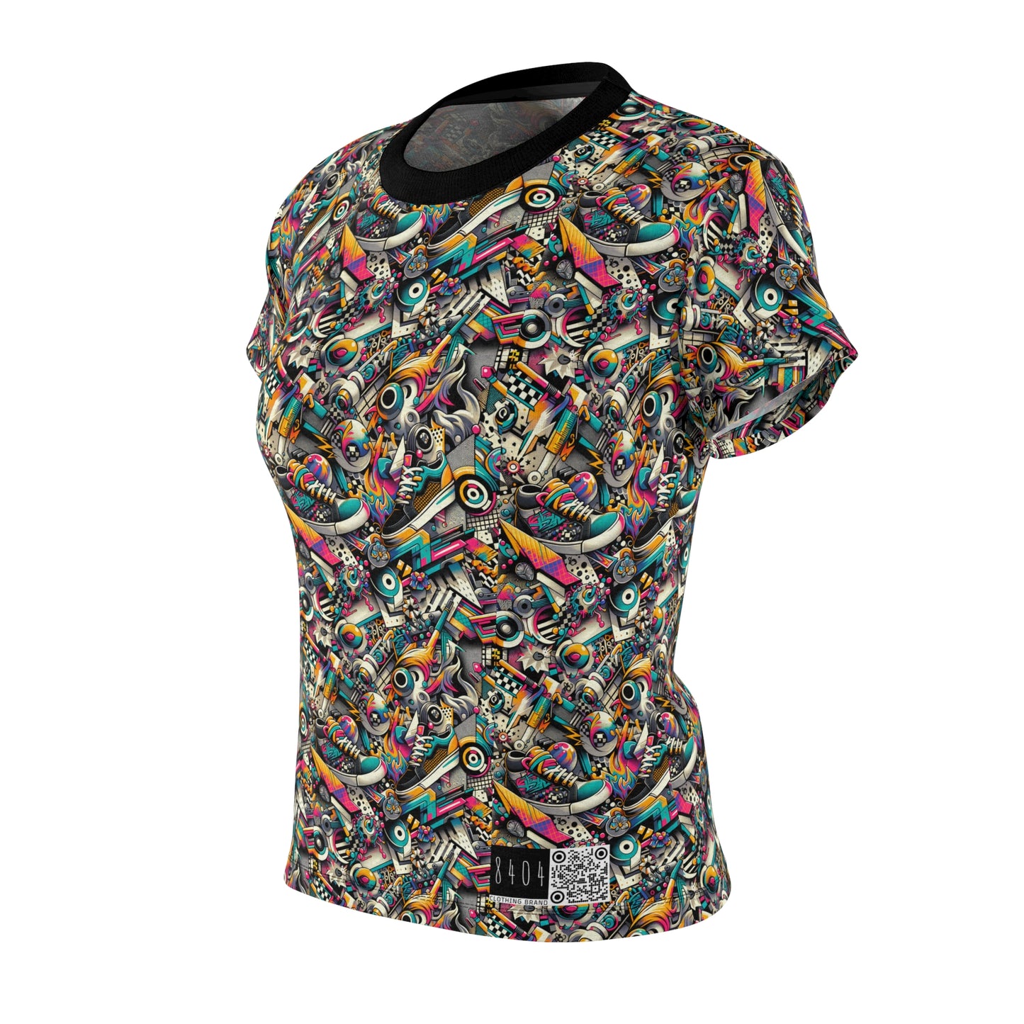 Urban Graffiti Fusion Eclectic Street Art Meets Modern Tech Culture Women's Cut & Sew Tee - 8404 Design-55