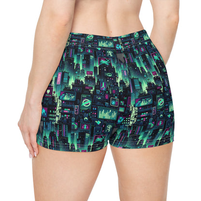 Tech Noir Graphics Futuristic Cyberpunk Women's Shorts - 8404 Design-52