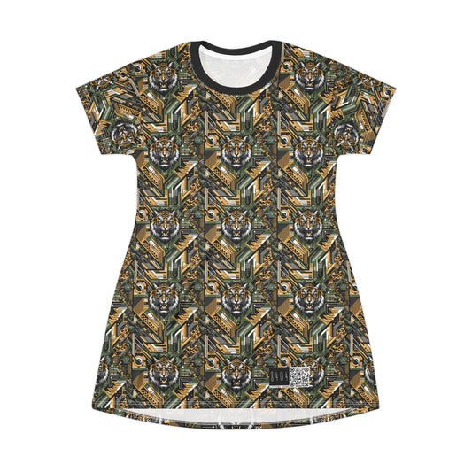 Neo-Camo Fusion Tech-Forward Streetwear T-Shirt Dress - 8404 Design-58