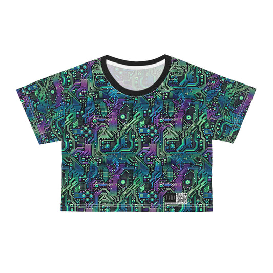 Tech-Infused Neon Tech-Forward Streetwear Crop Tee - 8404 Design-66