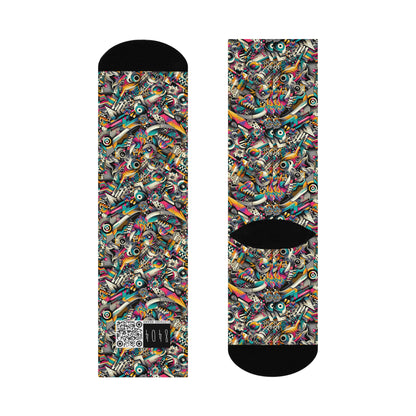 Urban Graffiti Fusion Eclectic Street Art Meets Modern Tech Culture Cushioned Crew Socks - 8404 Design-55