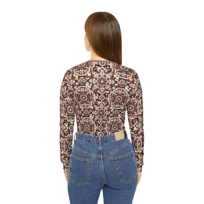 Neo Jomon Sculptural Aesthetics Artisanal Streetwear Women's Long Sleeve V-Neck Shirt - 8404 Design-55