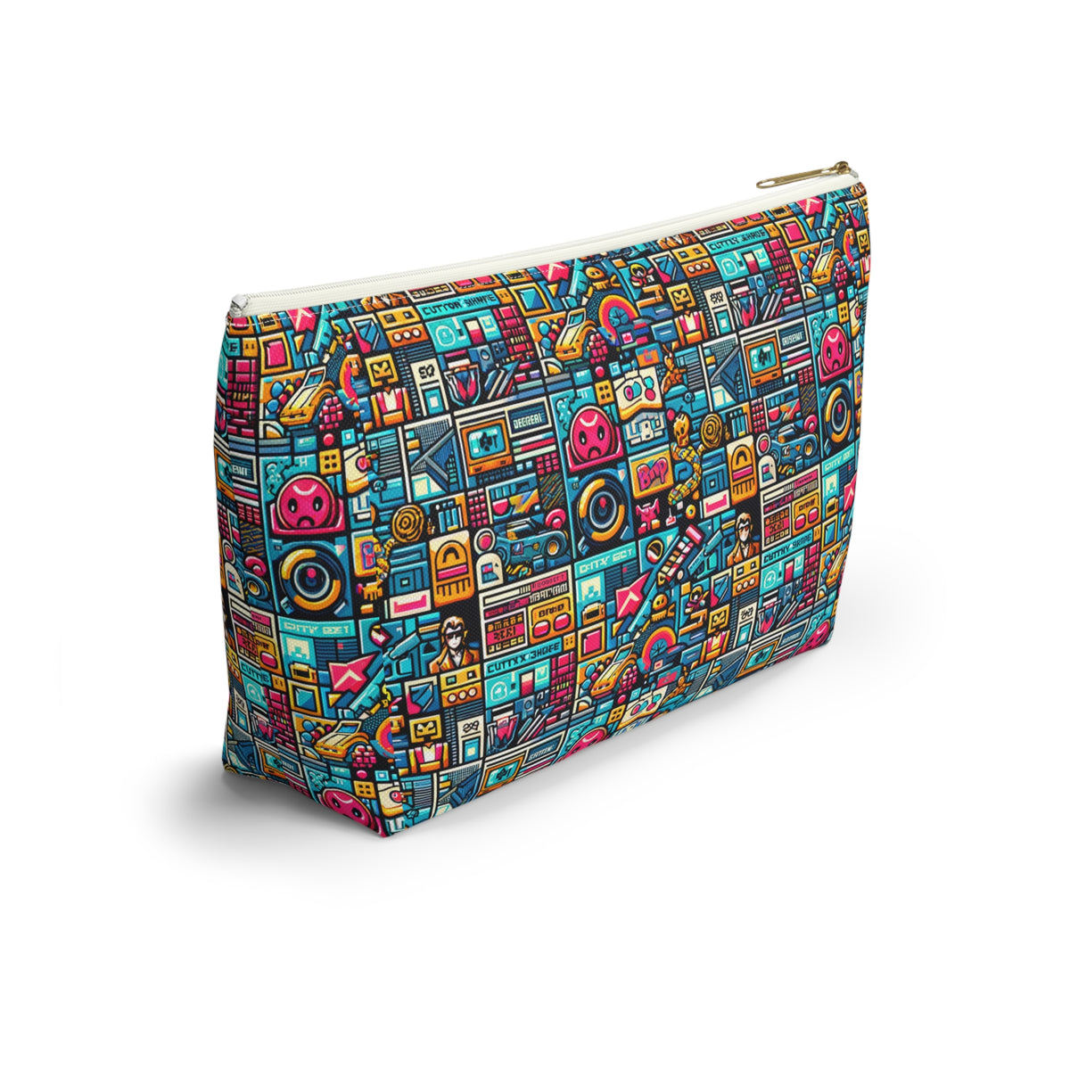 Digital Pop Culture Mashup Maximalist Pop Accessory Pouch W T-bottom - 8404 Design-47