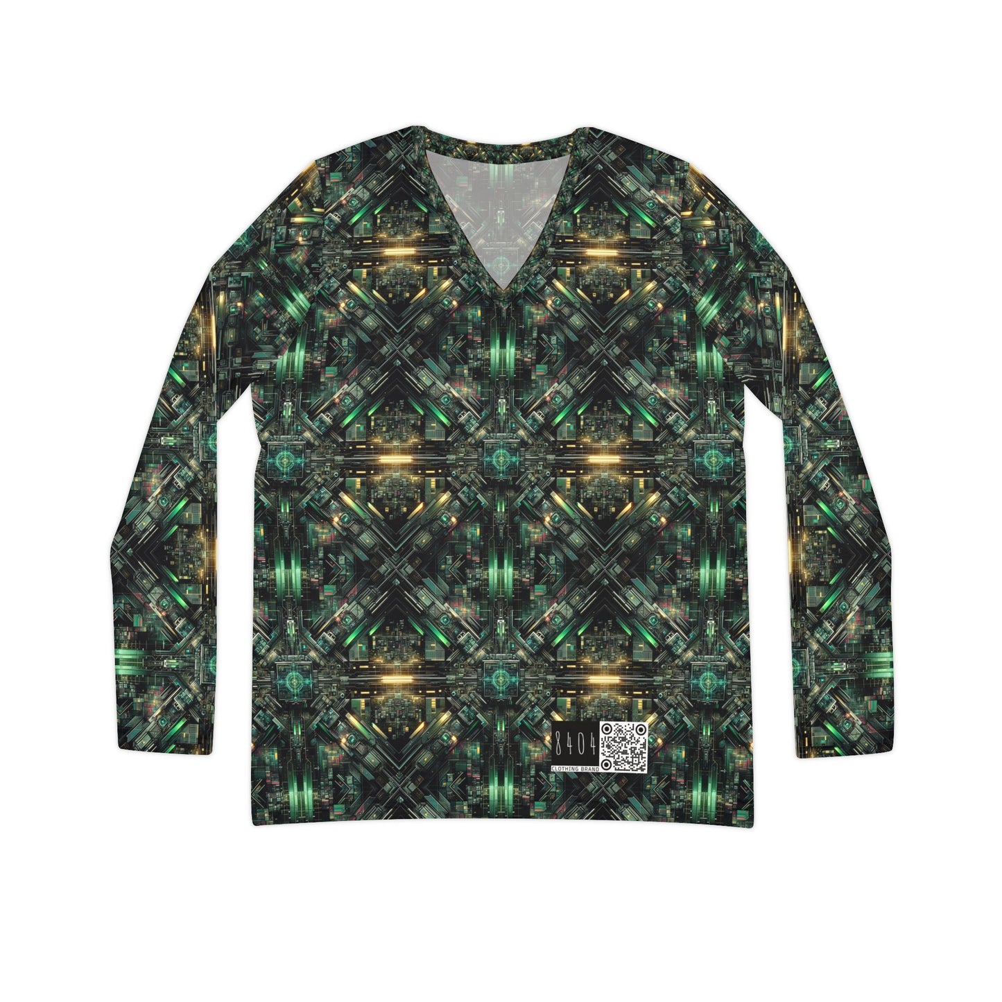 Tech Noir Graphics Tech-Inspired Streetwear Women's Long Sleeve V-Neck Shirt - 8404 Design-56