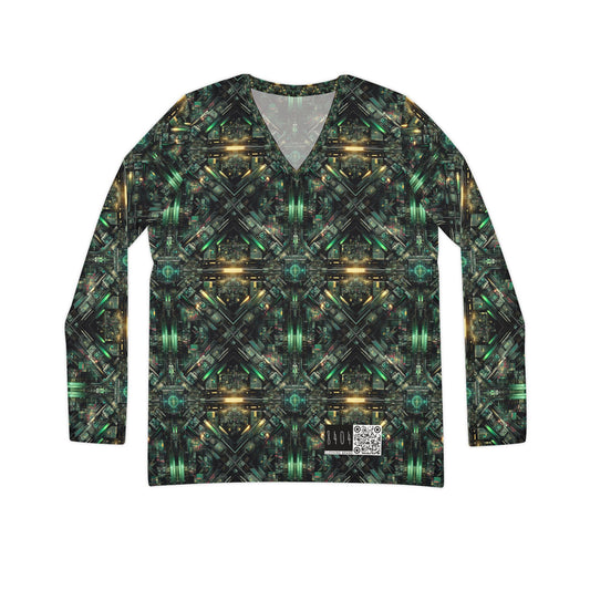 Tech Noir Graphics Tech-Inspired Streetwear Women's Long Sleeve V-Neck Shirt - 8404 Design-56