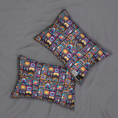 Digital Pop Culture Mashup Maximalist Pop Spun Polyester Lumbar Pillow - 8404 Design-52 B